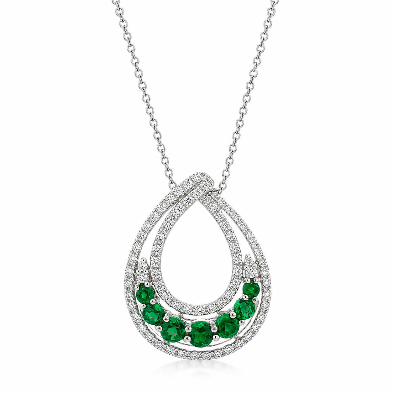 18K White Gold .53 Carat Emerald and Diamond Pendant Necklace