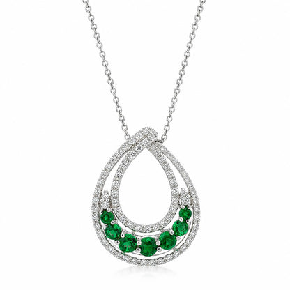 18K White Gold .53 Carat Emerald and Diamond Pendant Necklace