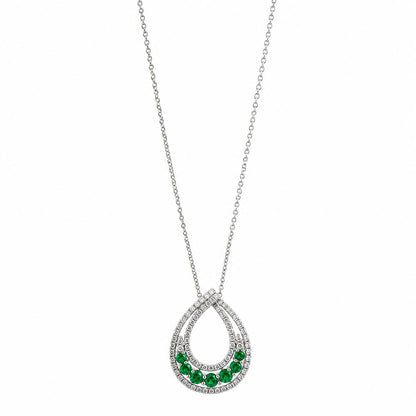 18K White Gold .53 Carat Emerald and Diamond Pendant Necklace