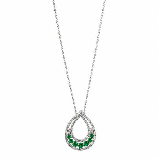 18K White Gold .53 Carat Emerald and Diamond Pendant Necklace