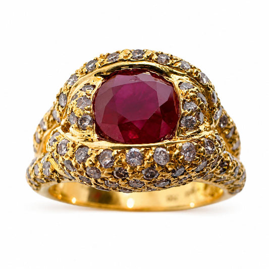 18K Rose Gold 1.29 Carat Ruby and Diamond Ring - Size 6.75