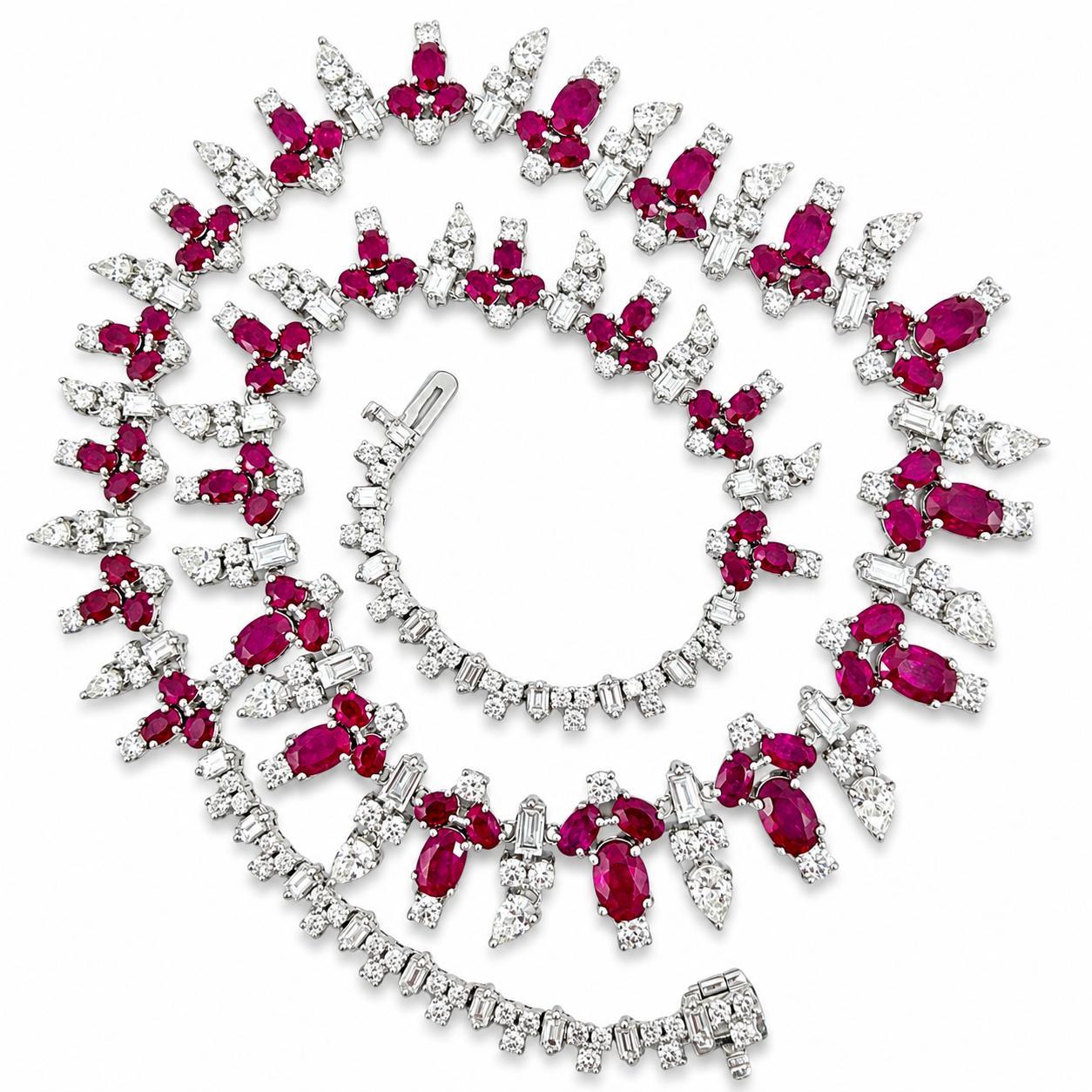 Beautiful 18K White Gold 19.28 Carat Ruby and Diamond Necklace
