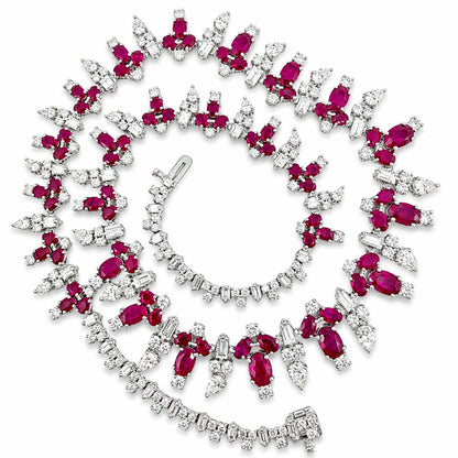 Beautiful 18K White Gold 19.28 Carat Ruby and Diamond Necklace