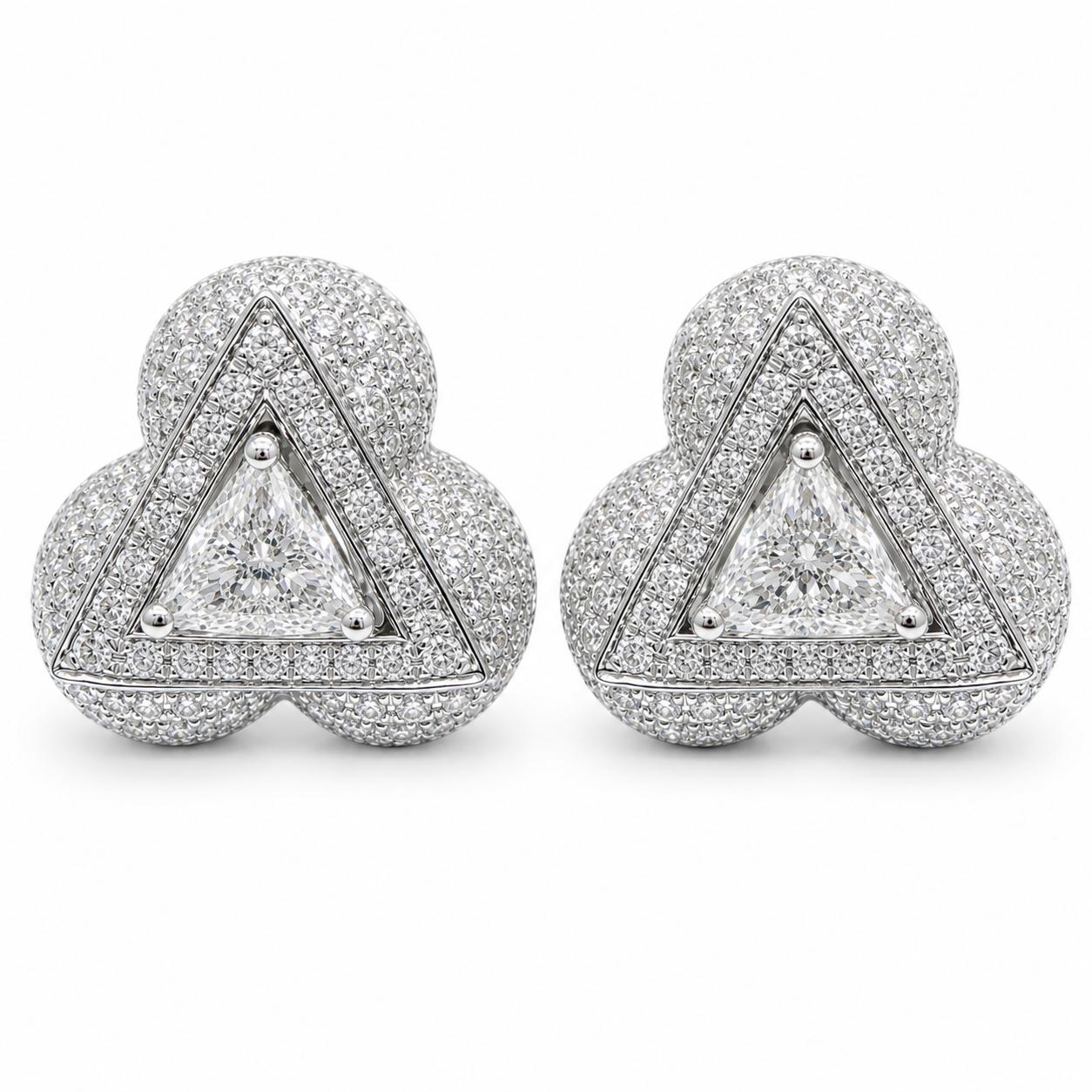 18K White Gold 1.30 Carat Trillion Cut Diamond Stud Earrings