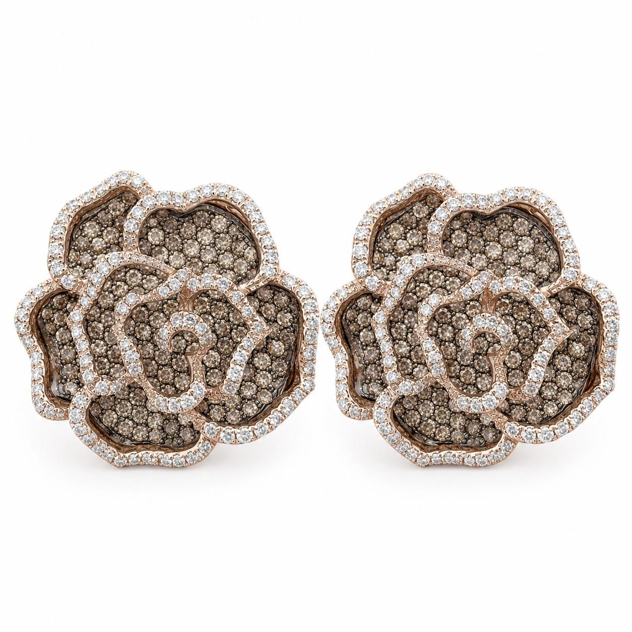 Enchanting 18K Orange and White Diamond Flower Earrings
