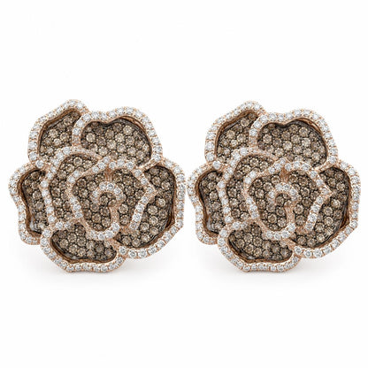Enchanting 18K Orange and White Diamond Flower Earrings