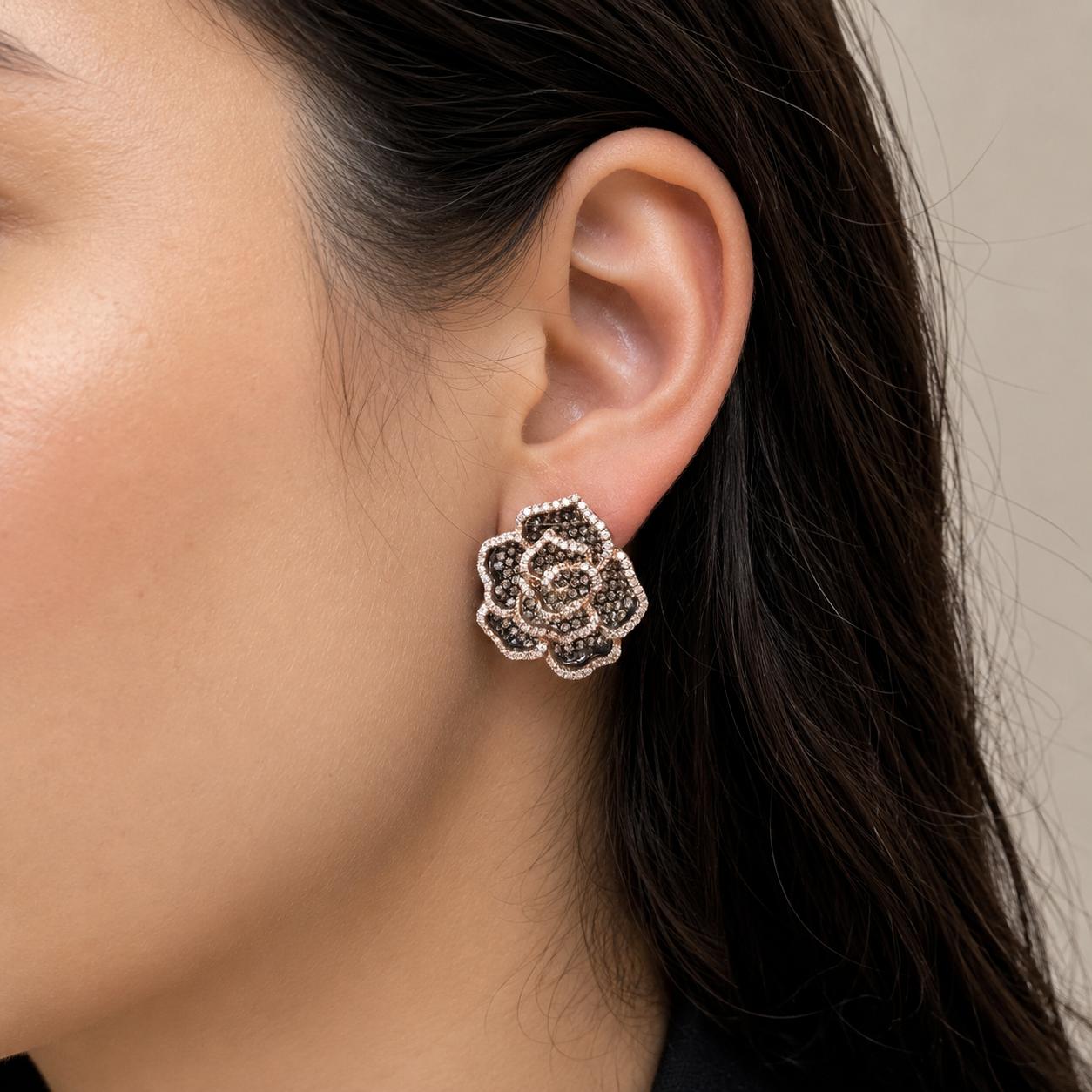 Enchanting 18K Orange and White Diamond Flower Earrings