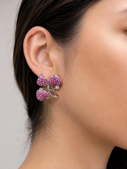 18k White Gold 3.26 Carat Pink Sapphire and Diamond Heart Spring Earrings