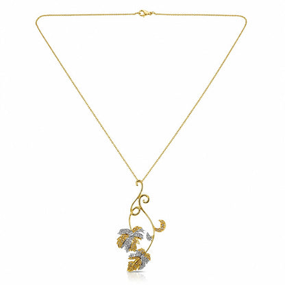 18K Two Tone .69 Carat White and Yellow Diamond Leaf Pendant with 14K Chain