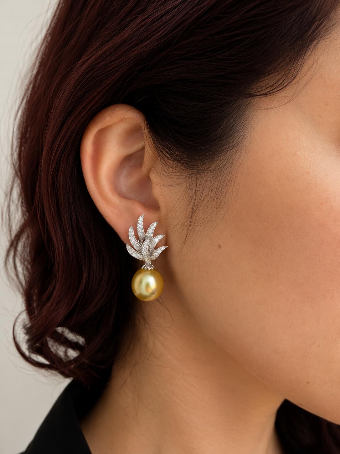 18K White Gold .61 Carat Diamond and Pearl Earrings