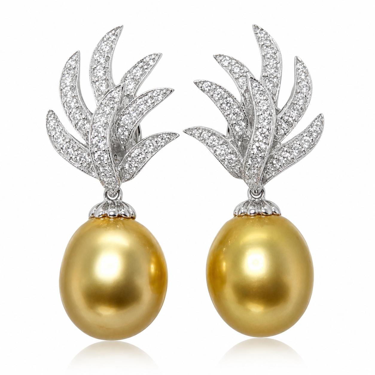 18K White Gold .61 Carat Diamond and Pearl Earrings
