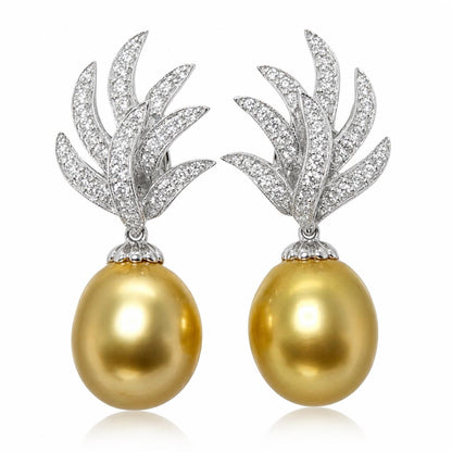 18K White Gold .61 Carat Diamond and Pearl Earrings