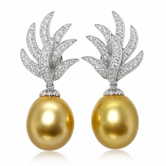 18K White Gold .61 Carat Diamond and Pearl Earrings