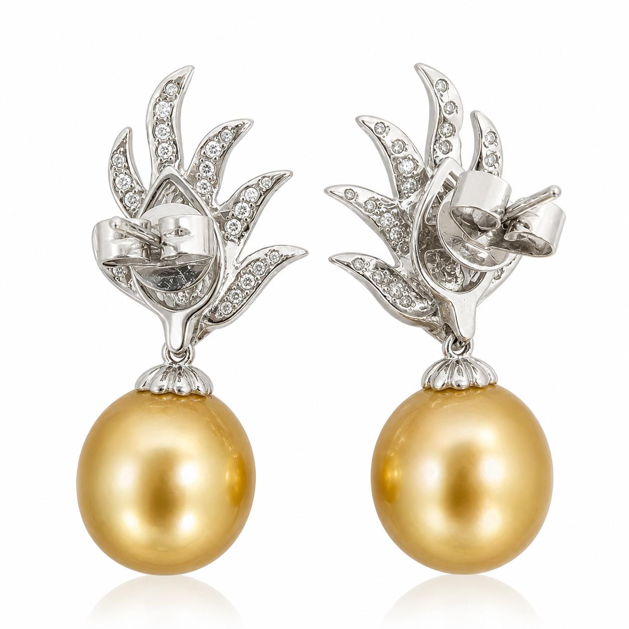18K White Gold .61 Carat Diamond and Pearl Earrings