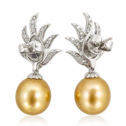 18K White Gold .61 Carat Diamond and Pearl Earrings