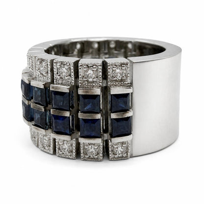 18K White Gold 2.61 Carat Sapphire and Diamond Wide Band Ring - Size 5.50