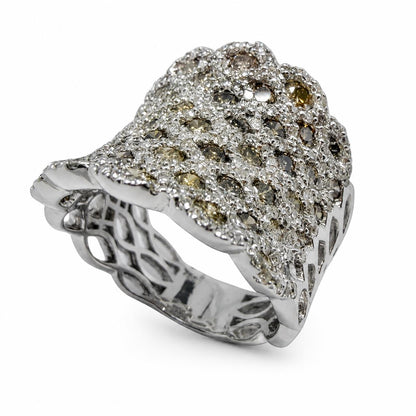 18K 2.22 Carat Brown and White Diamond Wide Band Ring - Size 6.25