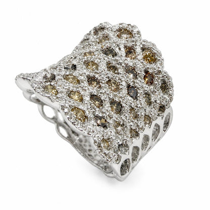 18K 2.22 Carat Brown and White Diamond Wide Band Ring - Size 6.25