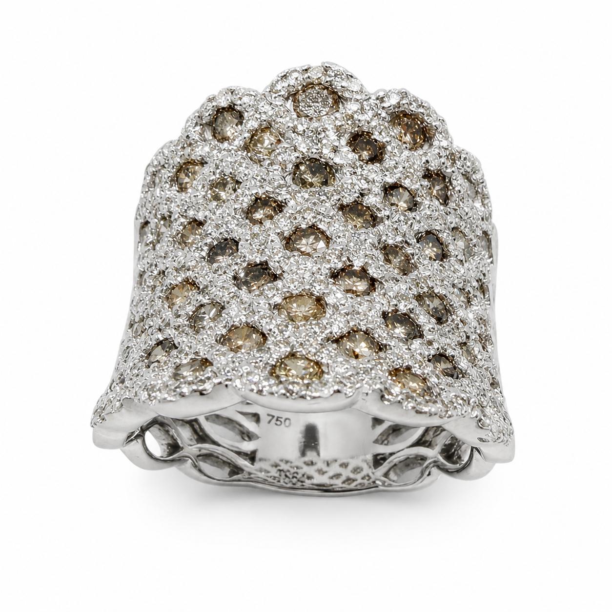 18K 2.22 Carat Brown and White Diamond Wide Band Ring - Size 6.25