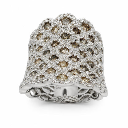 18K 2.22 Carat Brown and White Diamond Wide Band Ring - Size 6.25