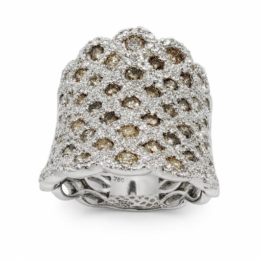 18K 2.22 Carat Brown and White Diamond Wide Band Ring - Size 6.25