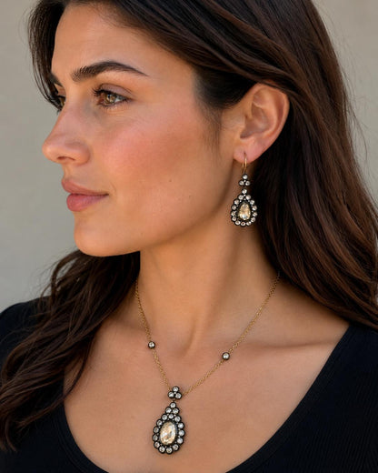18K Yellow Gold and Silver Top 6.22 Carat Rose Cut Diamond Drop Earrings