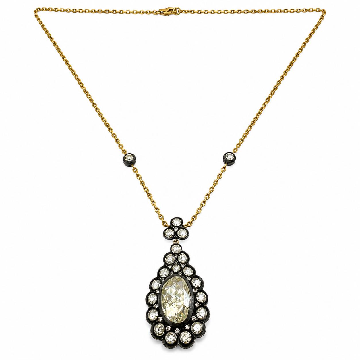 18k and Silver Top Rose Cut Diamond Necklace