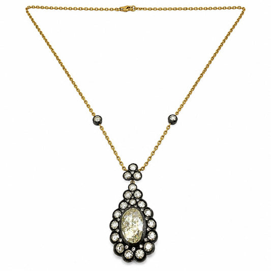 18k and Silver Top Rose Cut Diamond Necklace