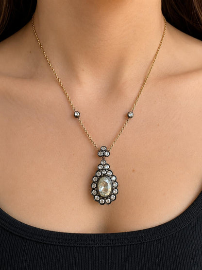 18k and Silver Top Rose Cut Diamond Necklace