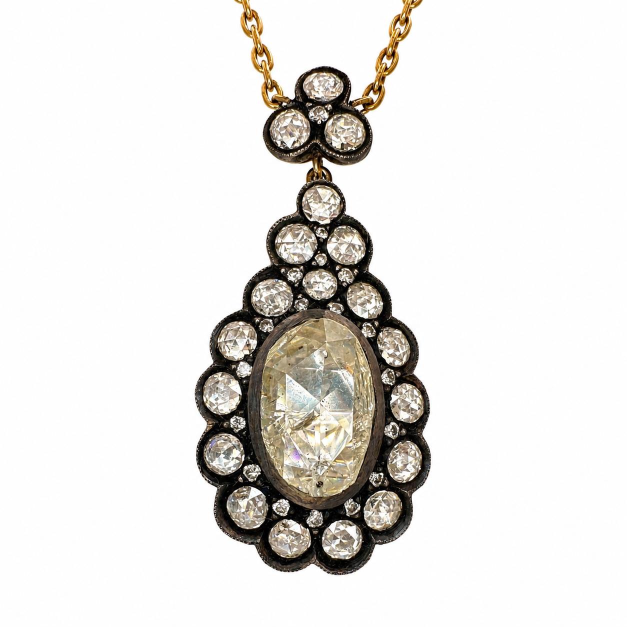 18k and Silver Top Rose Cut Diamond Necklace