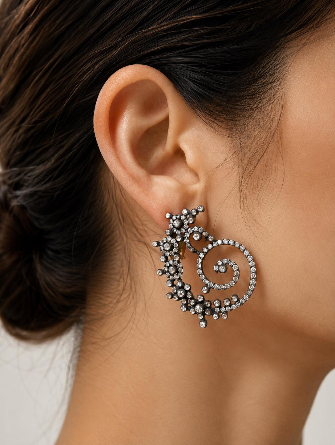 18K and Silver 3.68 Carat Rose Cut Diamond Earrings