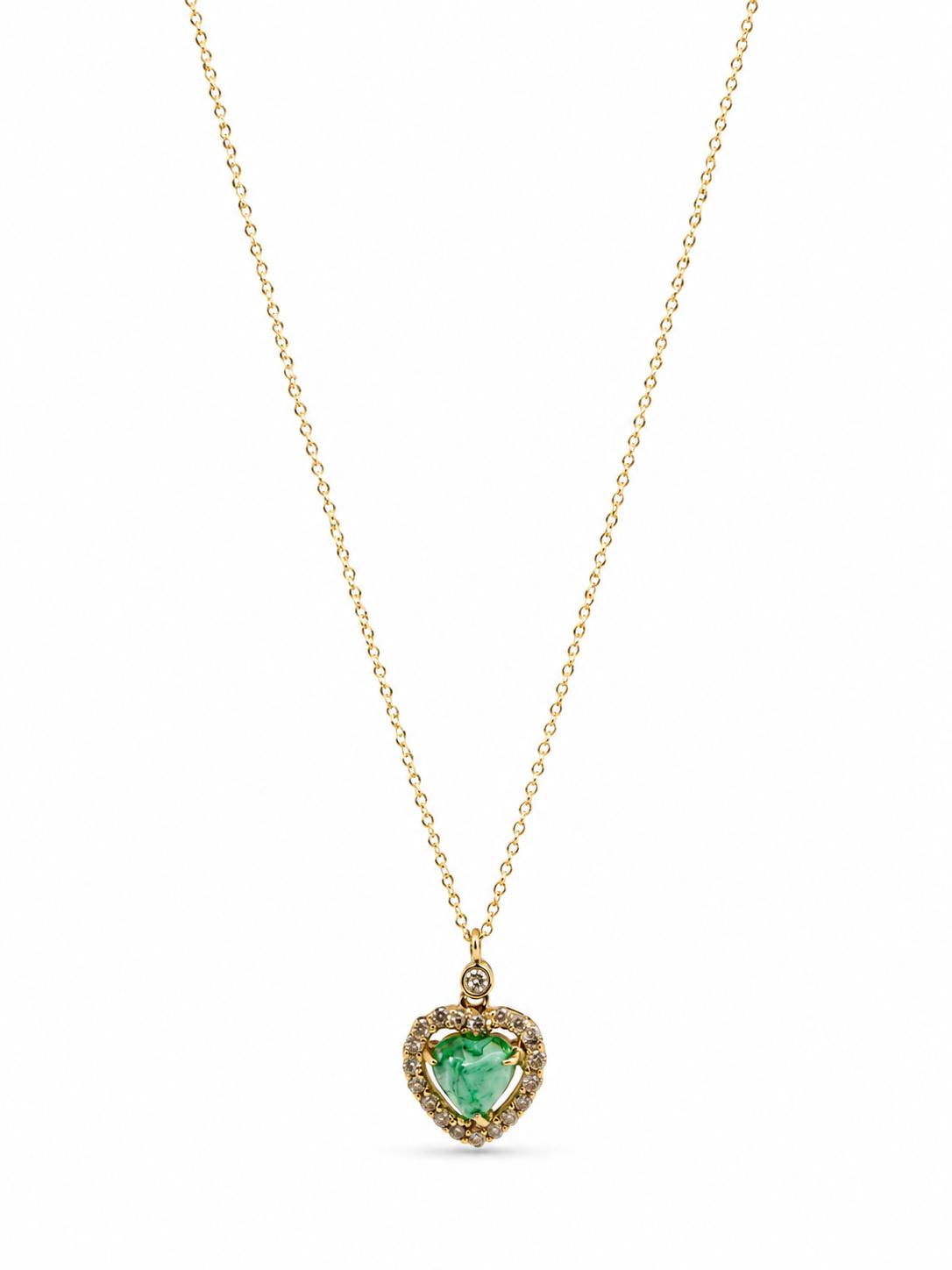 18K Yellow Gold .89 Carat Emerald and Diamond Heart Pendant Necklace