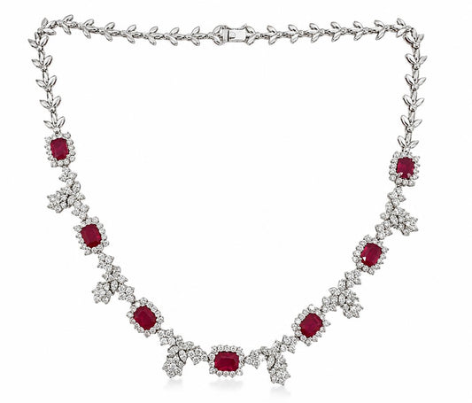 18K White Gold Diamond and 7.13 Carat Ruby Choker Necklace - 15 inches