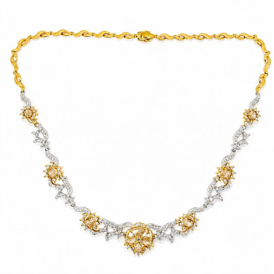 Stunning 18K Two Tone 5.97 Carat Rose Cut Diamond Flower Necklace - 16.5 inches