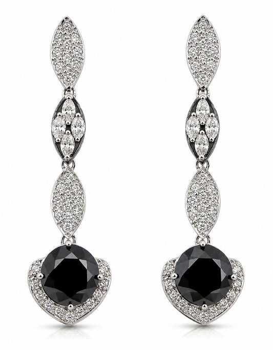 18K White Gold 5.79 Carat Black Diamond and White Diamond Drop Earrings