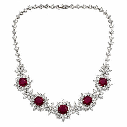 18K White Gold 11.76 carat Oval Ruby and Marquise Cut Diamond Necklace