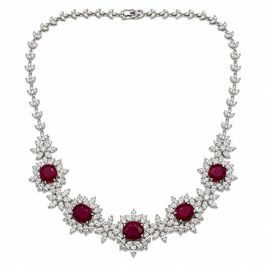 18K White Gold 11.76 carat Oval Ruby and Marquise Cut Diamond Necklace