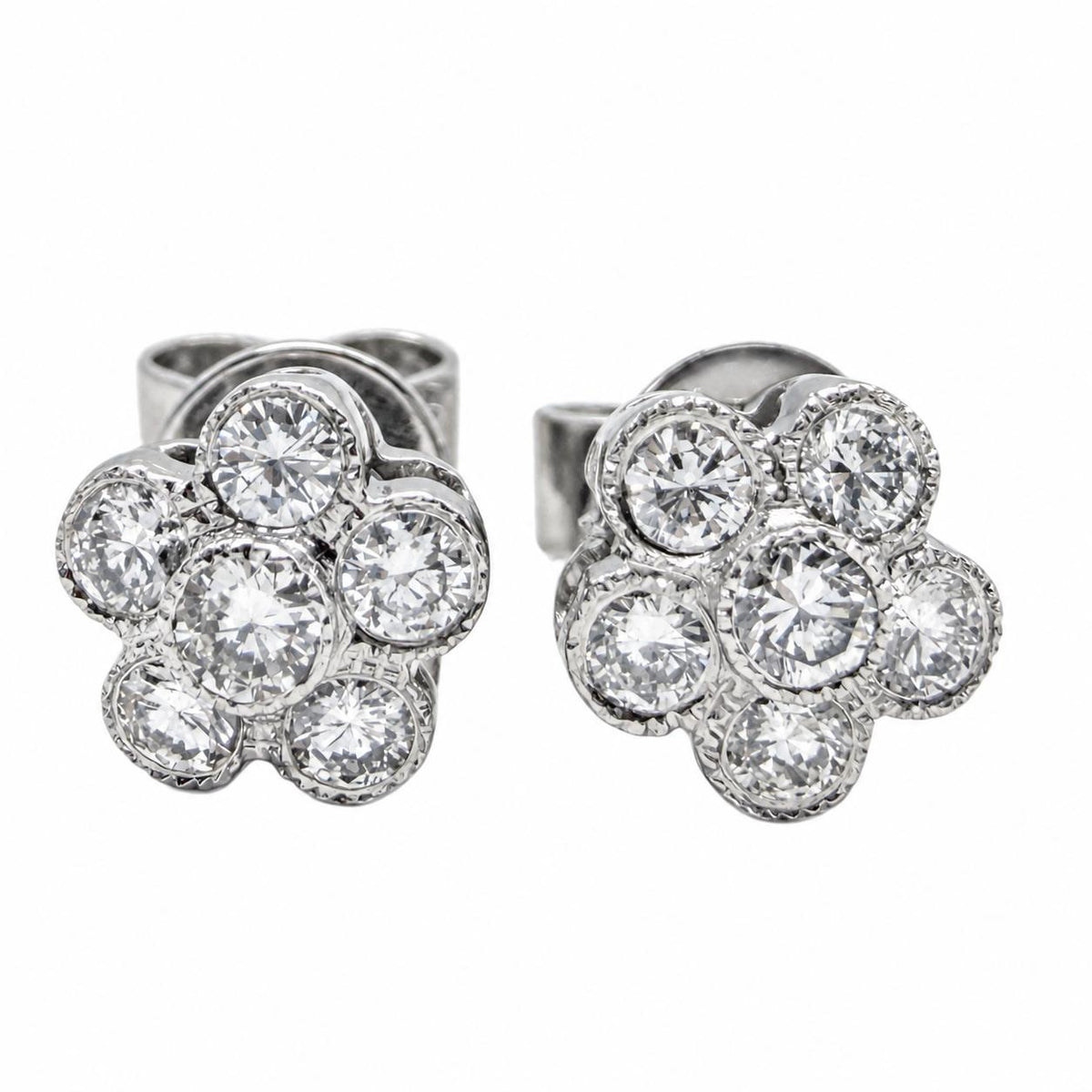 18K White Gold .28 Carat Diamond Flower Studs
