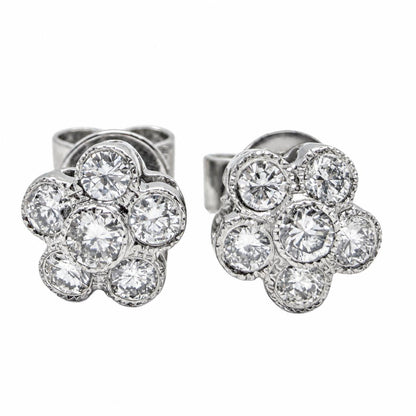 18K White Gold .28 Carat Diamond Flower Studs