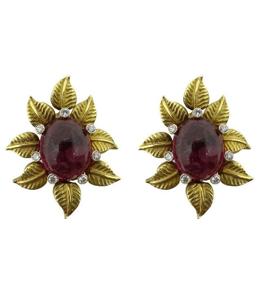 18K 1960's Toros Diamond & Tourmaline Earrings