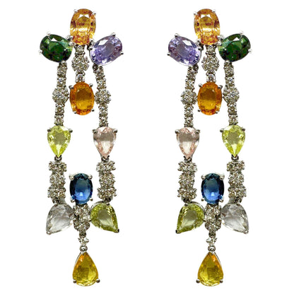 18k White Gold 26.25 Multicolor Sapphire Drop Earrings
