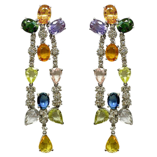 18k White Gold 26.25 Multicolor Sapphire Drop Earrings