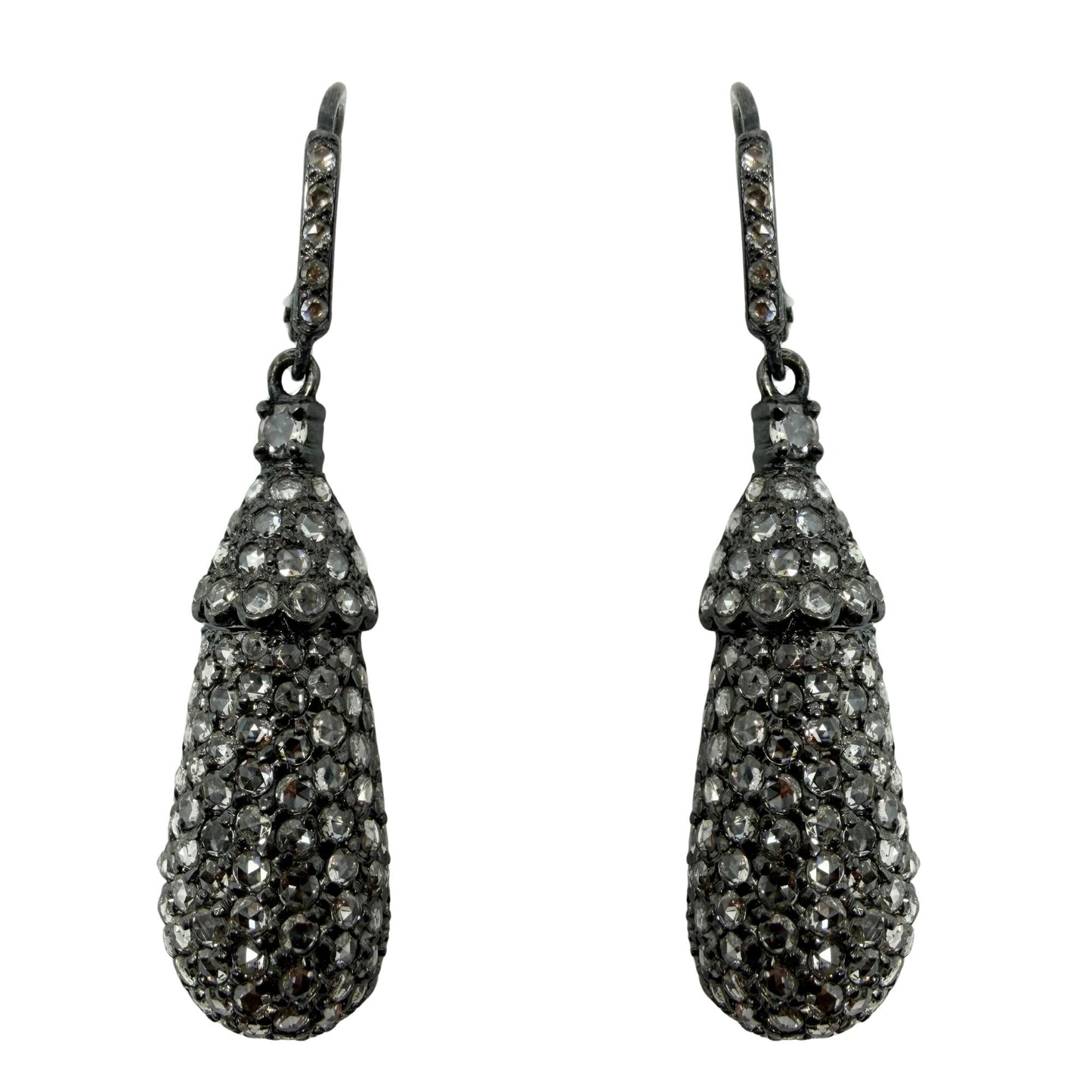 18K 7.05 Carat Rose Cut Diamond Acorn Drop Earrings