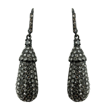 18K 7.05 Carat Rose Cut Diamond Acorn Drop Earrings