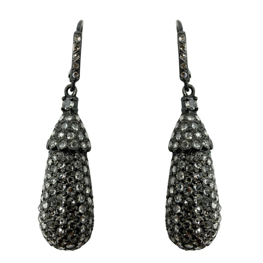 18K 7.05 Carat Rose Cut Diamond Acorn Drop Earrings