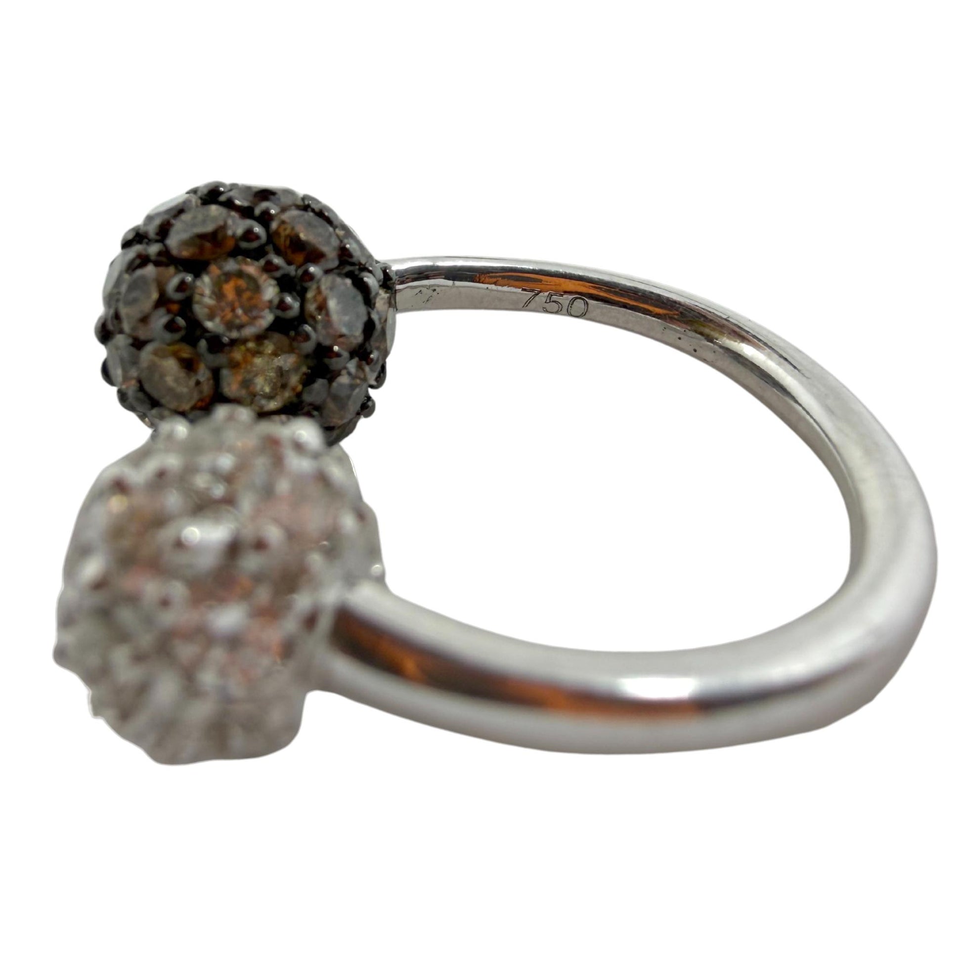 18K White Gold White and Brown Diamond Twin Ring