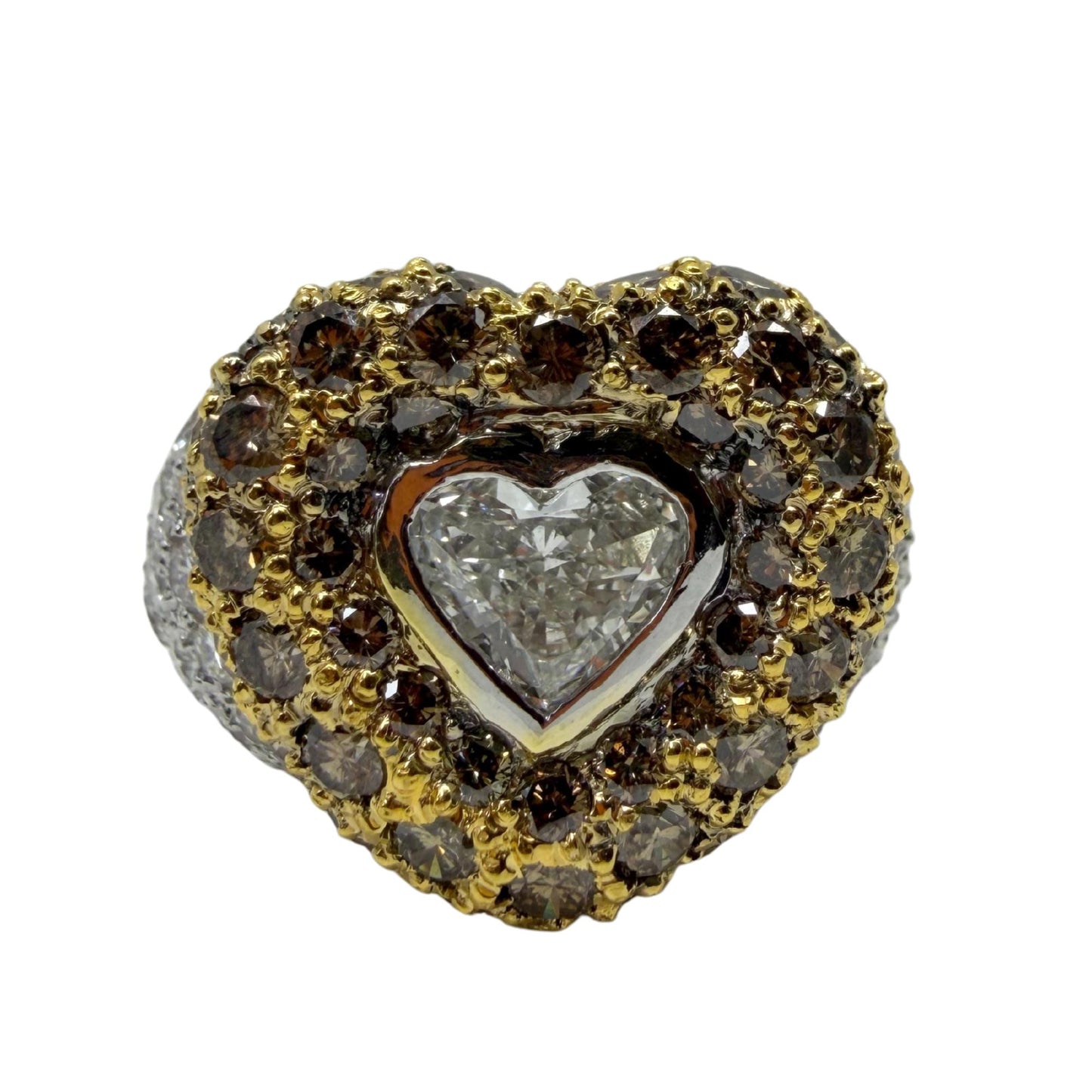 18K Two Tone Heart Shaped White and Brown Diamond Ring