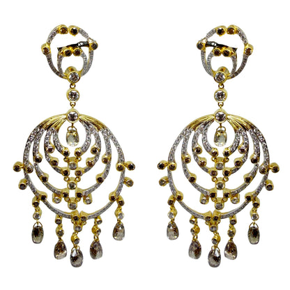 18k Yellow Gold Brown and White Diamond Chandelier Drop Earrings
