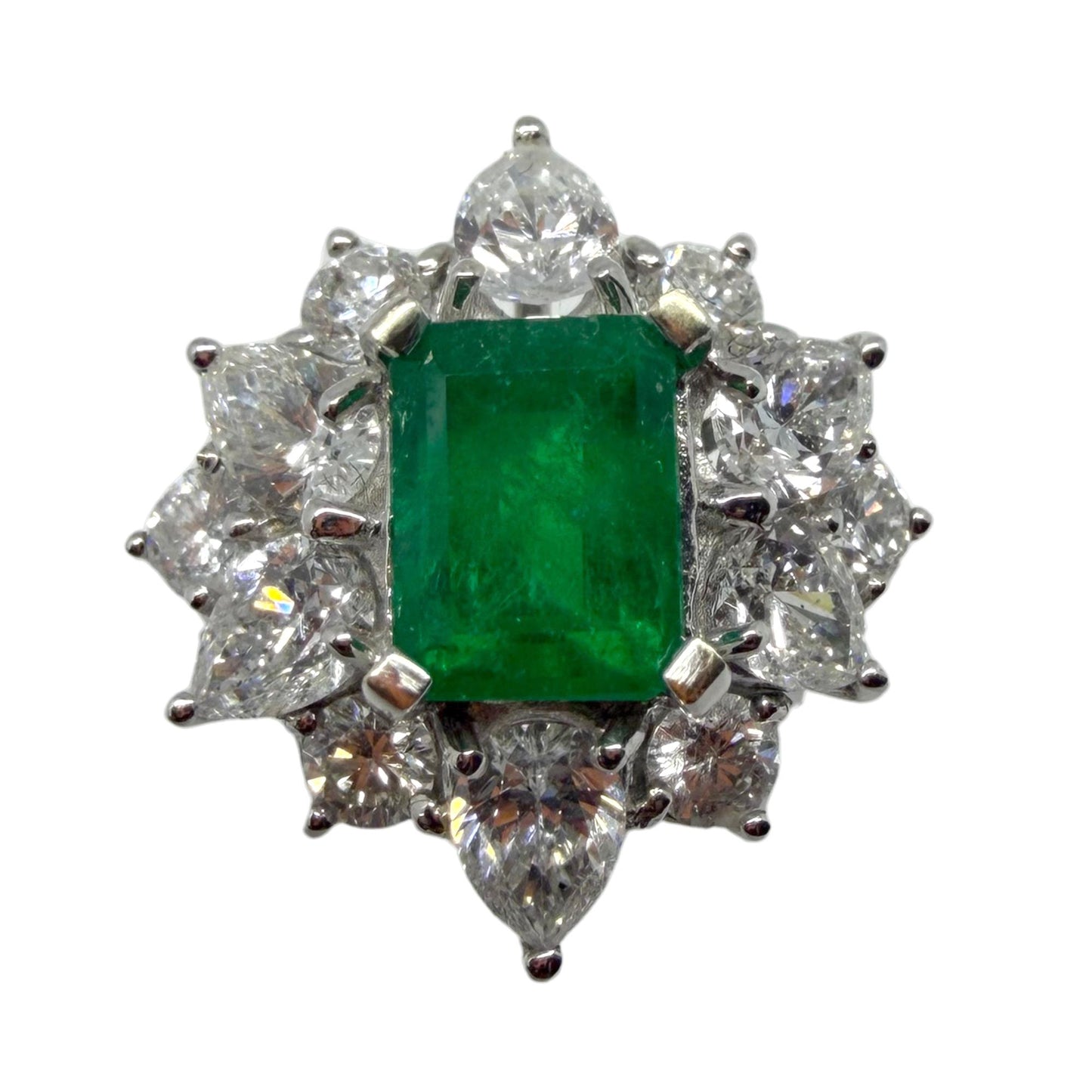 18k White Gold 1.08 Carat Emerald Cut Emerald and Diamond Ring - Size 6.25