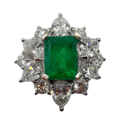 18k White Gold 1.08 Carat Emerald Cut Emerald and Diamond Ring - Size 6.25